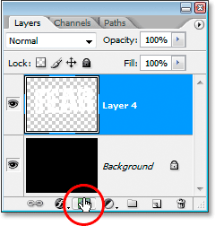 Adobe Photoshop Text Effects: Clicking the 'Add Layer Mask' icon at the bottom of the Layers palette.