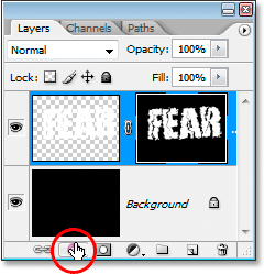 Adobe Photoshop Text Effects: Clicking the Layer Styles icon at the bottom of the Layers palette.