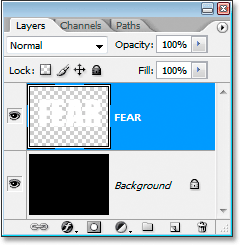 Adobe Photoshop Text Effects: Photoshop's Layers palette now showing the text as a normal layer after rasterizing it.