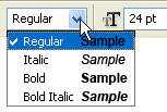 The Font Style selection box in Photoshop's Options Bar with the Type Tool selected.
