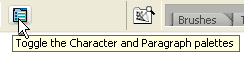 The Character and Paragraph palette show/hide icon in Photoshop's Options Bar