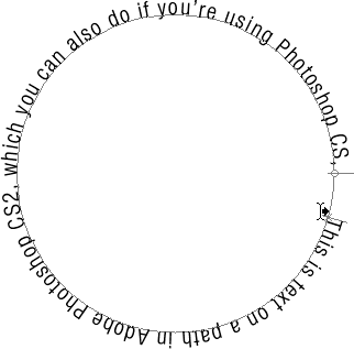 Photoshop text tutorial image: Dragging the text along the path with the Path Selection tool.