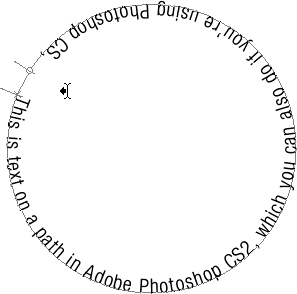 Photoshop text tutorial image: Using the Path Selection Tool to flip the text from one side of the path to the other.
