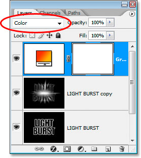 Photoshop Text Effects: Change the blend mode to Color