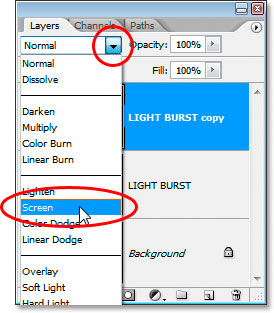 Photoshop Text Effects: Changing the blend mode to Screen