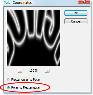 Photoshop Text Effects: Photoshop's Polar Coordinates dialog box