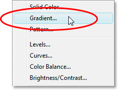 Photoshop Text Effects: Select the Gradient fill layer option