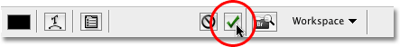 Clicking the checkmark in the Options Bar in Photoshop. Image © 2008 Photoshop Essentials.com.