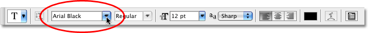 Selecting a font in Photoshop. Image © 2008 Photoshop Essentials.com.