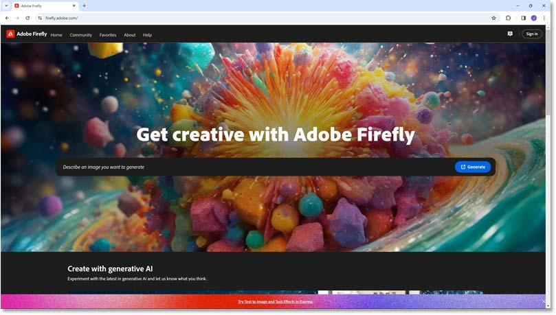A screenshot of the Adobe Firefly website